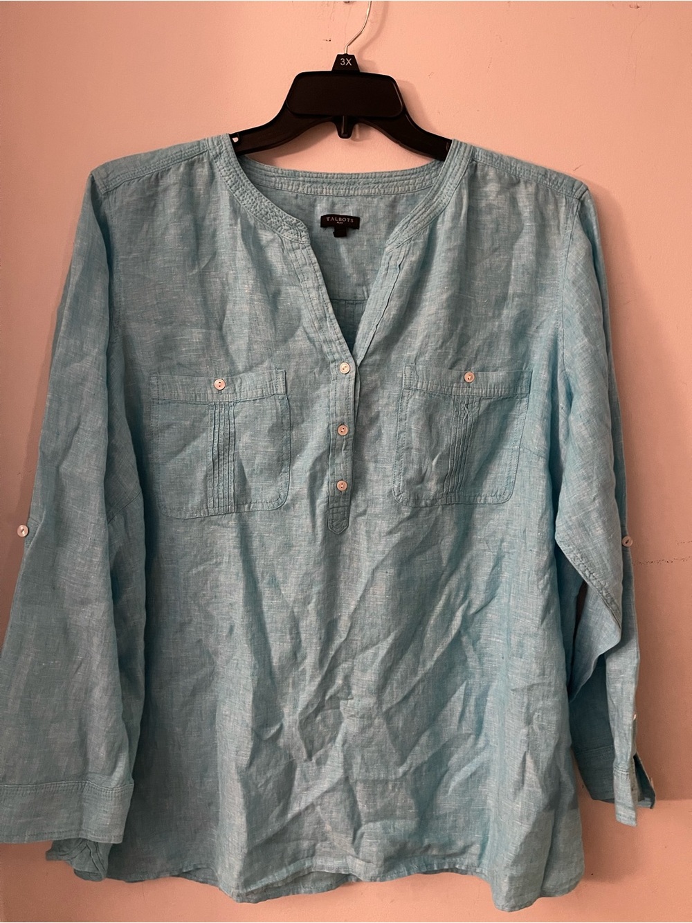 Talbots Women’s Linen Popover Shirt - Light Aqua Size 3X